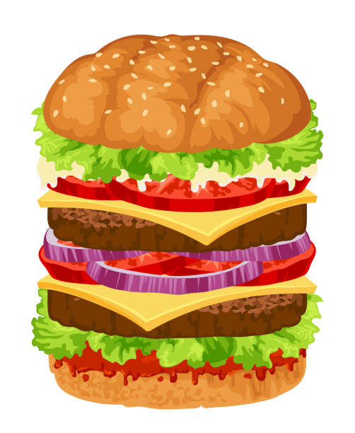 illustrations, cliparts, dessins animés et icônes de gros burger - white food and drink industry hamburger cheeseburger