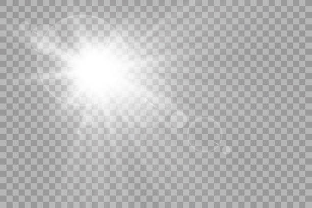 벡터 투명 햇빛 특수 렌즈 플레어 빛 효과. 광선 및 스포트라이트를 사용한 태양 섬광 - 발광 stock illustrations