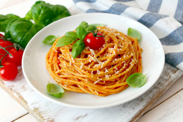 Spaghetti with tomato sauce. stock photo