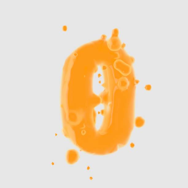 istock 3d number 0. Orange Juice font with drops isolated on white background 1142855562