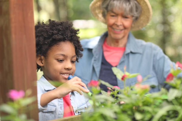 istock Grandmother and child gardening outdoors in spring. 1142855681