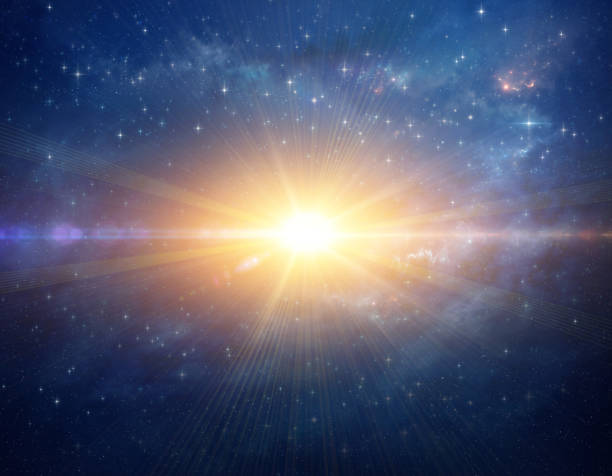 Cosmic star blast in outer space Stellar explosion shining in deep space, cosmic star blast in Universe. High resolution galaxy background. big bang space stock illustrations