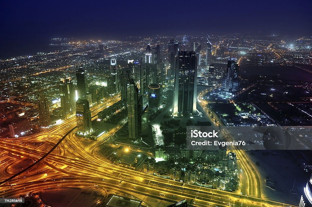 Panorama Dubai city at night.  Architecture Stock Photo