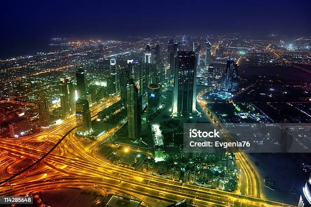 Panorama Dubai City At Night Stock Photo - Download Image Now - Architecture, Backgrounds, Built Structure