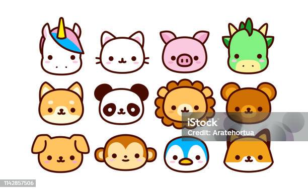 Set Of Cute Cartoon Animals Isolated Stock Illustration - Download Image  Now - Animal, Cute, Kawaii - iStock