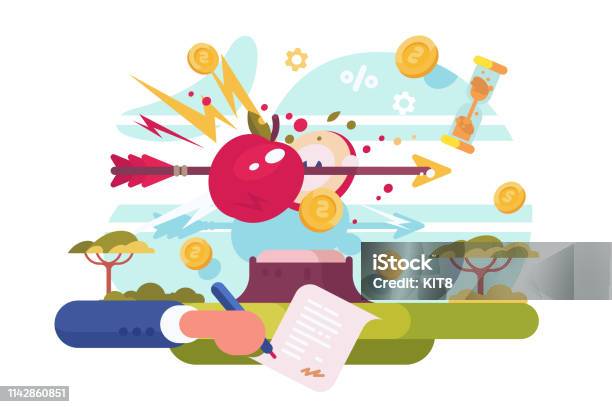 Arrow Hittng To Apple Target Stock Illustration - Download Image Now - Apple - Fruit, Sports Target, Abstract