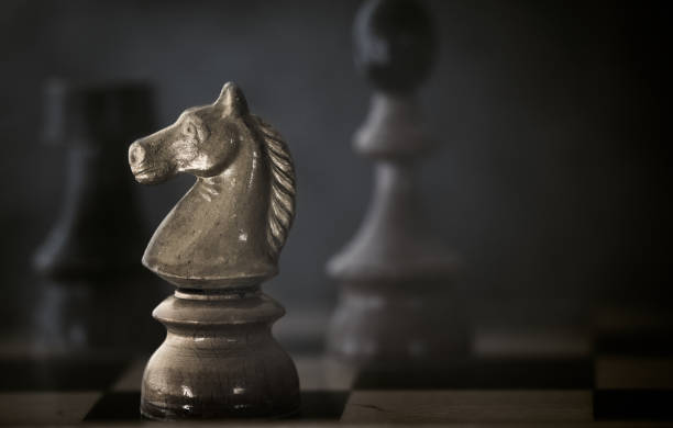 istock Knight chess piece on a chess board 1142862728