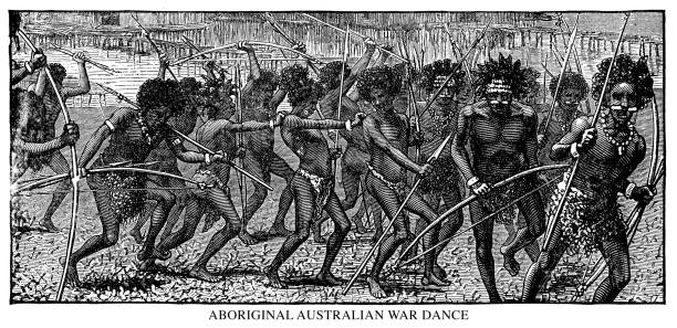 ilustrações, clipart, desenhos animados e ícones de dança australiana aborígene da guerra - etnia aborígene australiana ilustrações