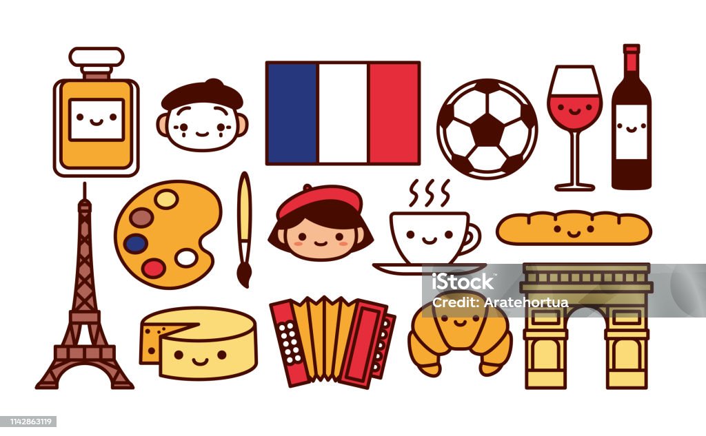 Ilustración de Conjunto De Francia Dibujos Animados Iconos Aislados y más  Vectores Libres de Derechos de Alimento - iStock