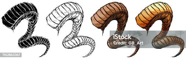 Cartoon Big Sharp Spiral Animal Horns Vector Set Stock Illustration - Download Image Now - Bull - Animal, Ram - Animal, Skull