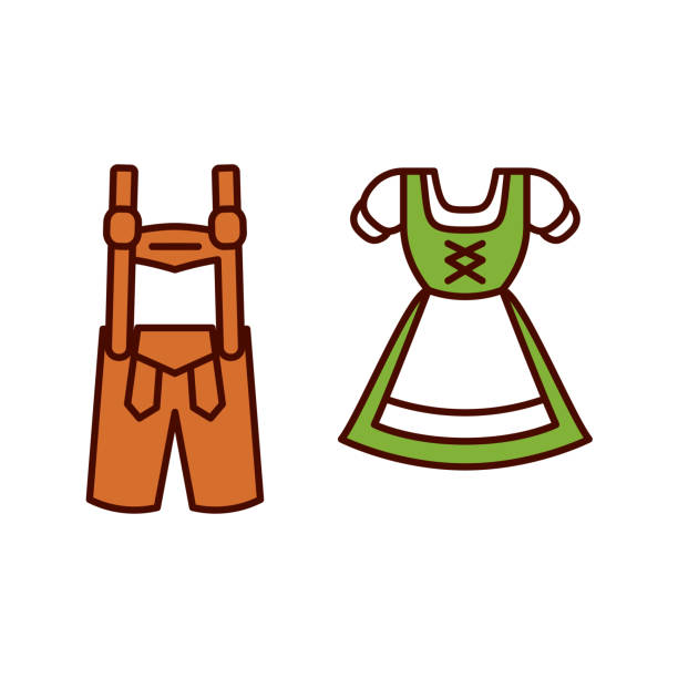 illustrazioni stock, clip art, cartoni animati e icone di tendenza di icona emoji cartoon dirndl e lederhosen isolata - leder hosen