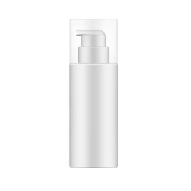 istock White cosmetic bottle with dispenser and clear transparent lid, mockup 1142865507