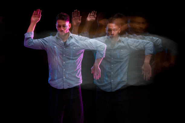 istock Handsome man in a blue shirt dancing 1142865526