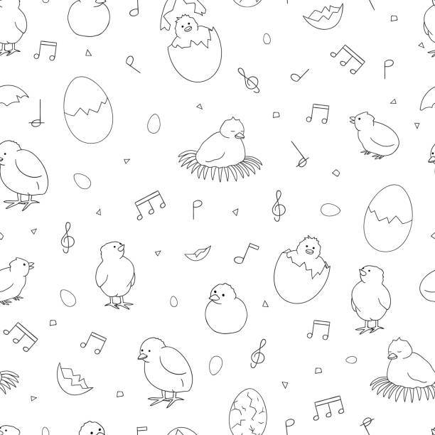 ベクトル黒と白のイースター春のパターン - bird singing music pattern点のイラスト素材／クリップアート素材／マンガ素材／アイコン素材