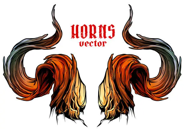 Vector illustration of Cartoon big sharp bull horns vector