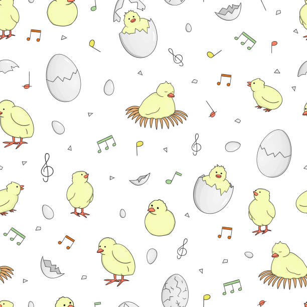 イースター春のパターン - bird singing music pattern点のイラスト素材／クリップアート素材／マンガ素材／アイコン素材