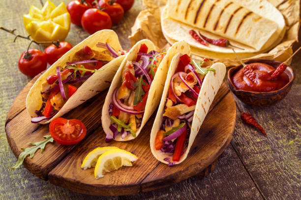 istock tacos with chicken, pepper, tomatoes, cabbage and salsa 1142872052
