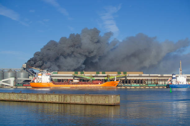 istock Industrial fire at port 1142872152