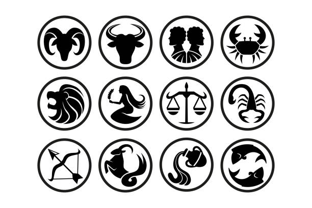 illustrations, cliparts, dessins animés et icônes de ensemble de signes astrologiques abstraites d’isolement - signes du zodiaque