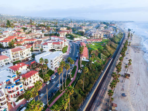 istock Aerial view of San Clemente beach and coastline before sunset time 1142872555