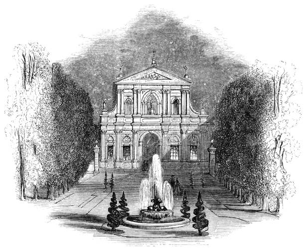 willa w belmont, włochy - dzieła williama szekspira - villa italian culture facade ornamental garden stock illustrations