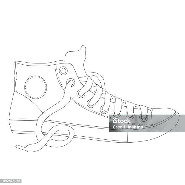 Pair Of Sneakers Coloring Page For Adults Stock Illustration - Download Image Now - Shoe, Coloring, Hippie