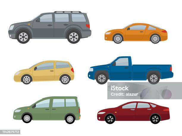 Vetores de Coleção De Carros Diferentes Isolado No Fundo Branco e mais imagens de Carro