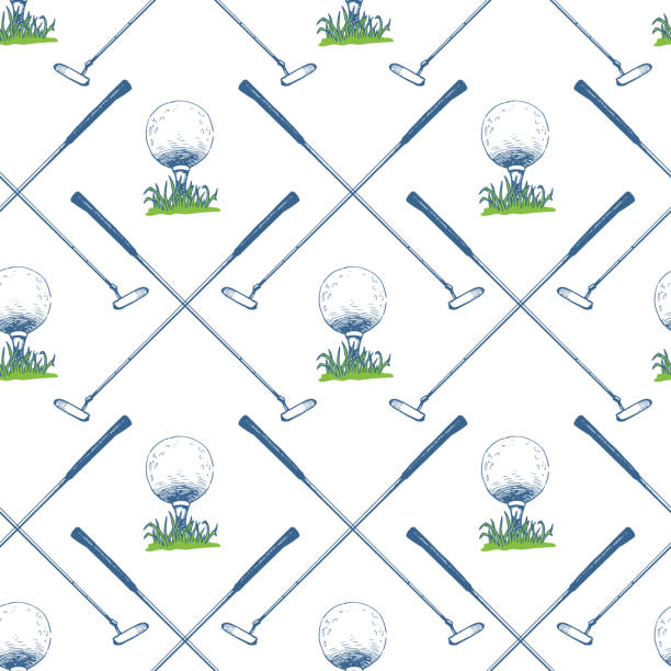 Seamless golf pattern with putter and ball. Vector set of hand-drawn sports equipment. Illustration in sketch style on white background. Seamless golf pattern with putter and ball. Vector set of hand-drawn sports equipment. Illustration in sketch style on white background. golf patterns stock illustrations
