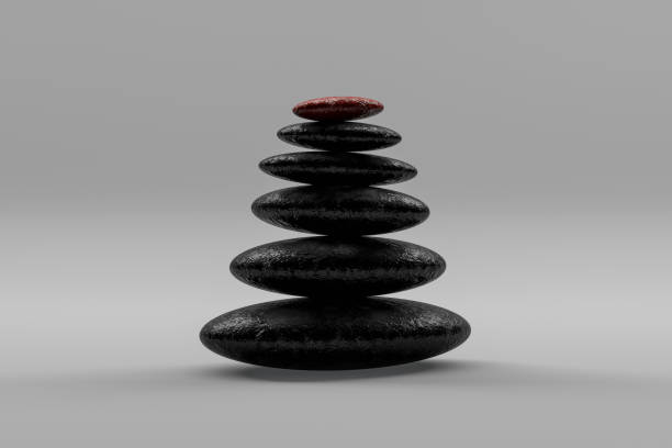 istock Balanced black color stones, Teamwork, Abstract Gray Background 1142879939