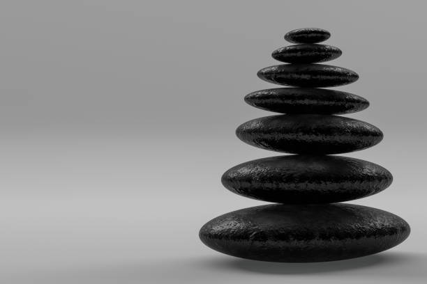 istock Balanced black color stones, Teamwork, Abstract Gray Background 1142880755
