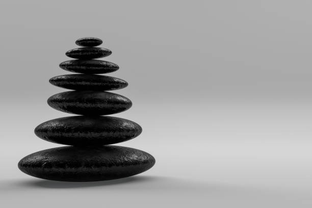 istock Balanced black color stones, Teamwork, Abstract Gray Background 1142881383
