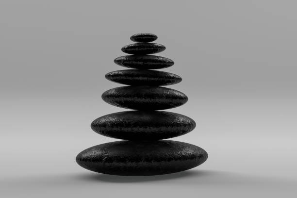 istock Balanced black color stones, Teamwork, Abstract Gray Background 1142881712