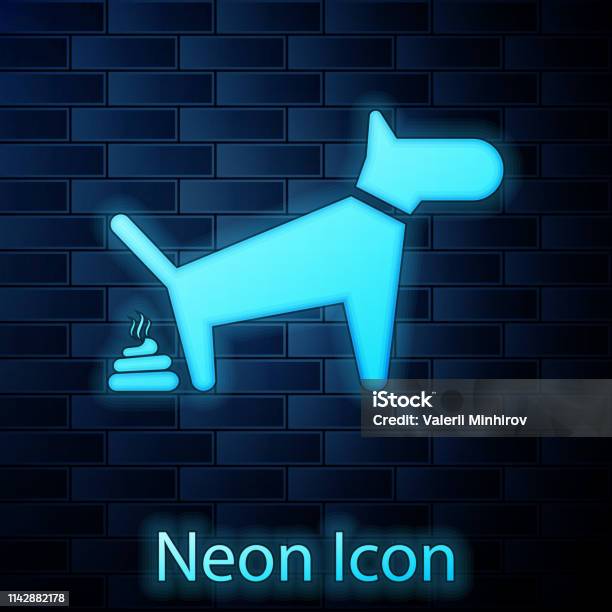 Glowing Neon Dog Pooping Icon Isolated On Brick Wall Background Dog Goes To The Toilet Dog Defecates The Concept Of Place For Walking Pets Vector Illustration Stock Illustration - Download Image Now