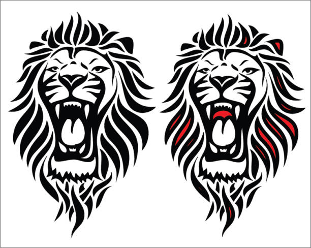 ilustraciones, imágenes clip art, dibujos animados e iconos de stock de ilustración de vector de tatuaje de león tribal aislado - coat concepts danger anger