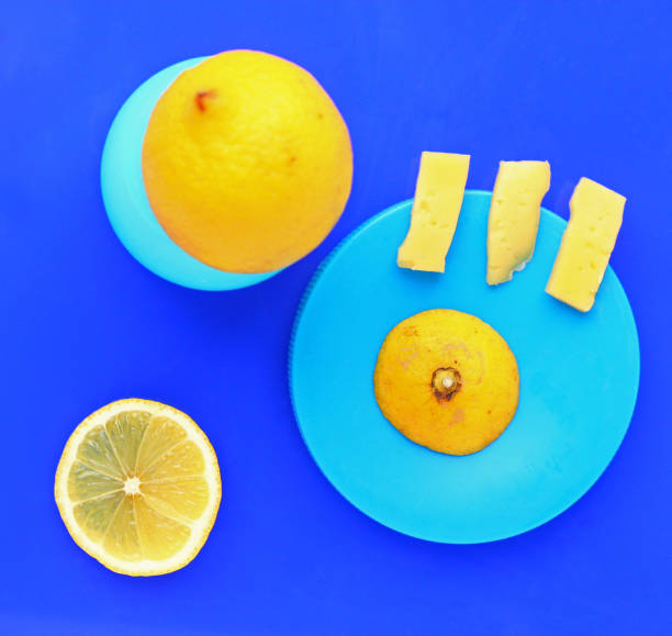 Abstract multicolor geometric still life, blue and yellow, minimalism