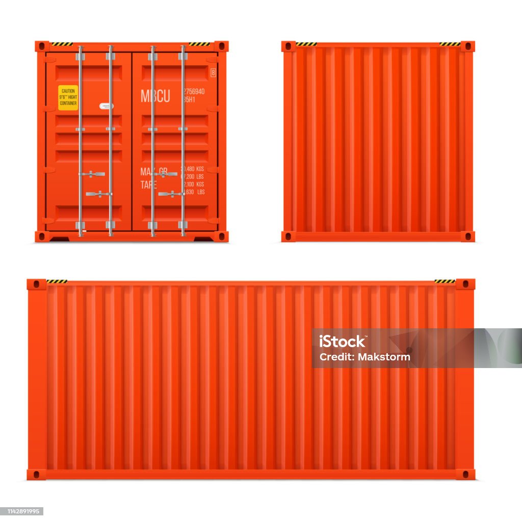 Red Color Cargo Containers Realistic Bright Red Cargo Container Set The Concept Of Transportation ...