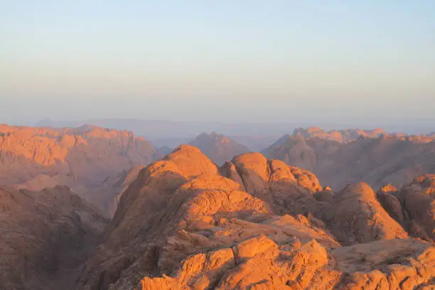 Mt. Sinai know also as Mount of the Ten Commandments or Mount of Moses, here thousands years ago Moses received Stone Tablets with the Ten Commandments, today place of pilgrimage, Sinai peninsula, Egypt