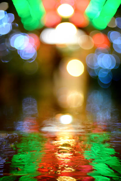 Blue, red and yellow abstract light bokeh background