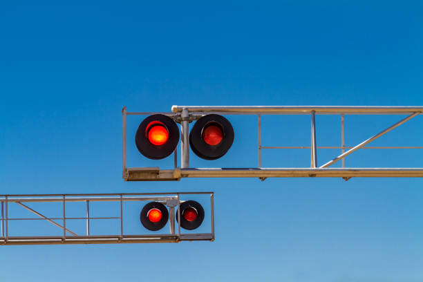 Railroad Red Signal Lights Railroad Red Signal Lights railway signal stock pictures, royalty-free photos & images