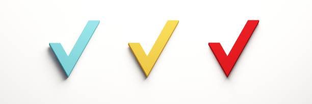 Check Marks blue yellow red color. 3D Render Illustration