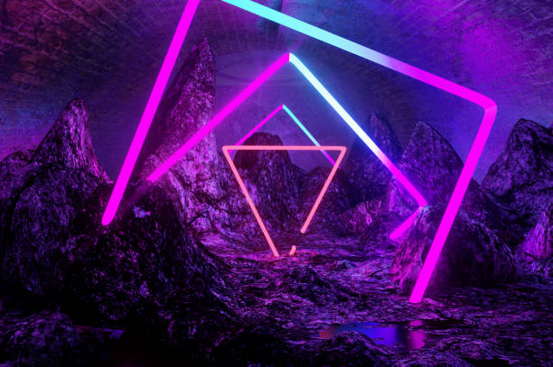 istock abstract background, square portal, glowing lines tunnel neon lights 1142898821
