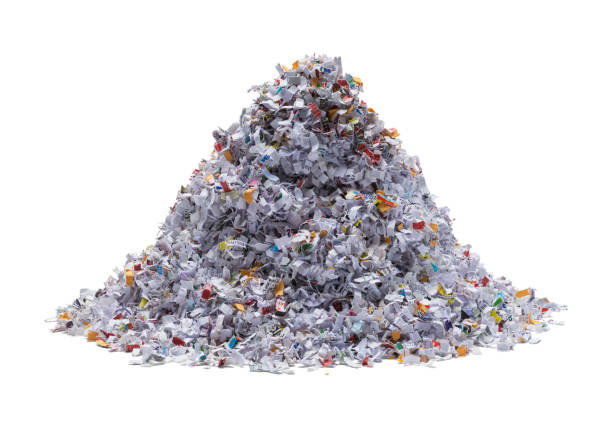 Shredded Paper Pile Pile of Shredded Paper Isolated on White Background. rubbish heap stock pictures, royalty-free photos & images