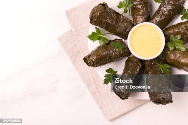 Traditional Georgian Cuisine Dolma In Grape Leaves Stock Photo - Download Image Now