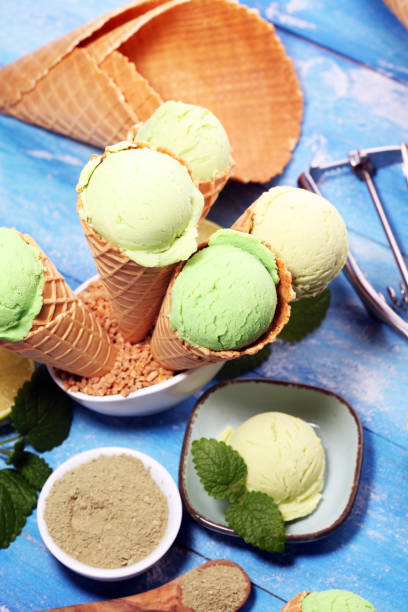 istock Green tea matcha mint ice cream with coconut milk. 1142900594