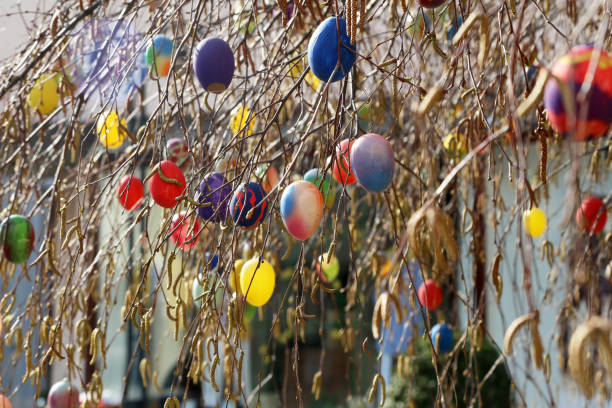 istock Easter eggs on a fountain in the city 1142909265
