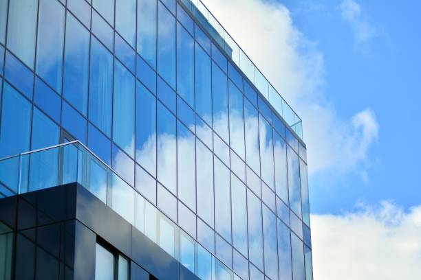 istock Blue clean glass wall of modern office building 1142909272