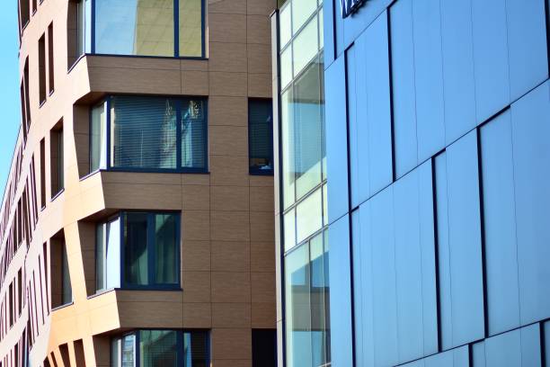 istock Blue clean glass wall of modern office building 1142914796