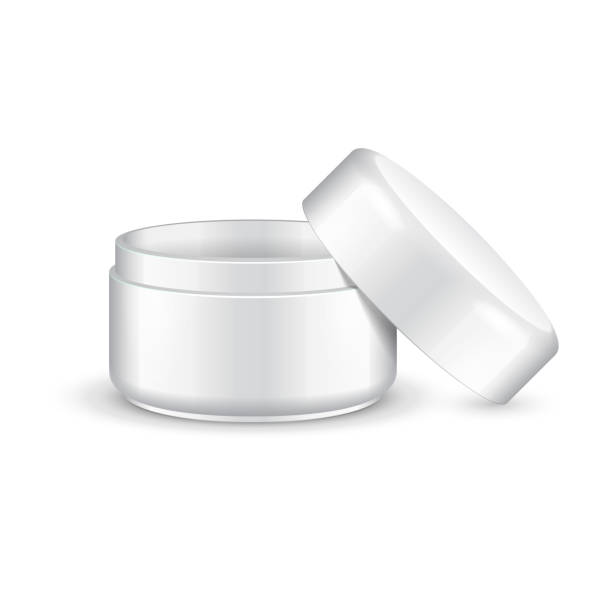 istock Opened Empty Cream, Gel Or Powder, Light Turquoise Jar Can Cap Bottle. Products Mock Up On White Background Isolated. Ready For Your Design. Product Packing. Vector EPS10 1142915836