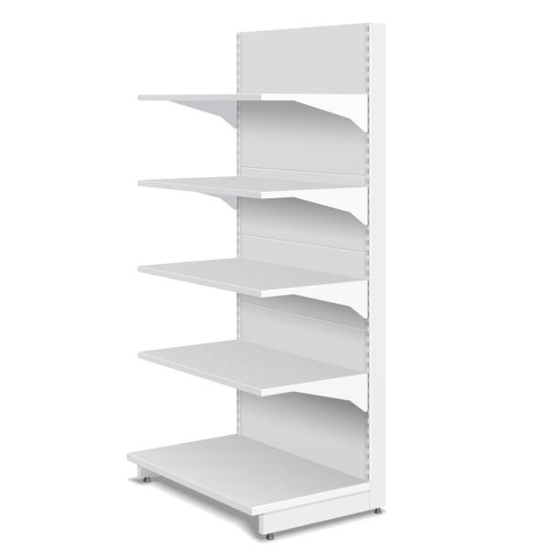 istock White Blank Empty Showcase Displays With Retail Shelves Products 3D On White Background Isolated. Ready For Your Design. Product Packing. Vector EPS10 1142916043