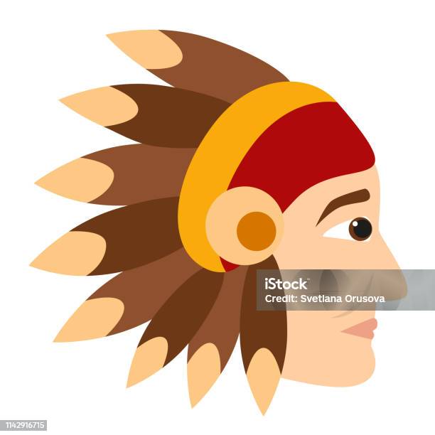 Native American Flat Illustration On White Stock Illustration - Download Image Now - Adult, Adults Only, Ancient